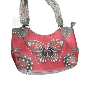 Concealed Carry Butterfly Handbag Purse Studded Faux Leather Western Style